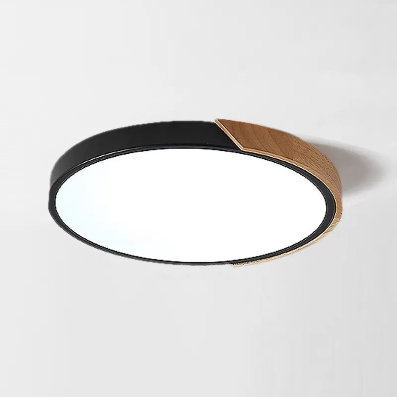 Plafonnier Macaron rond à LED avec abat-jour en acrylique et décoration en bois