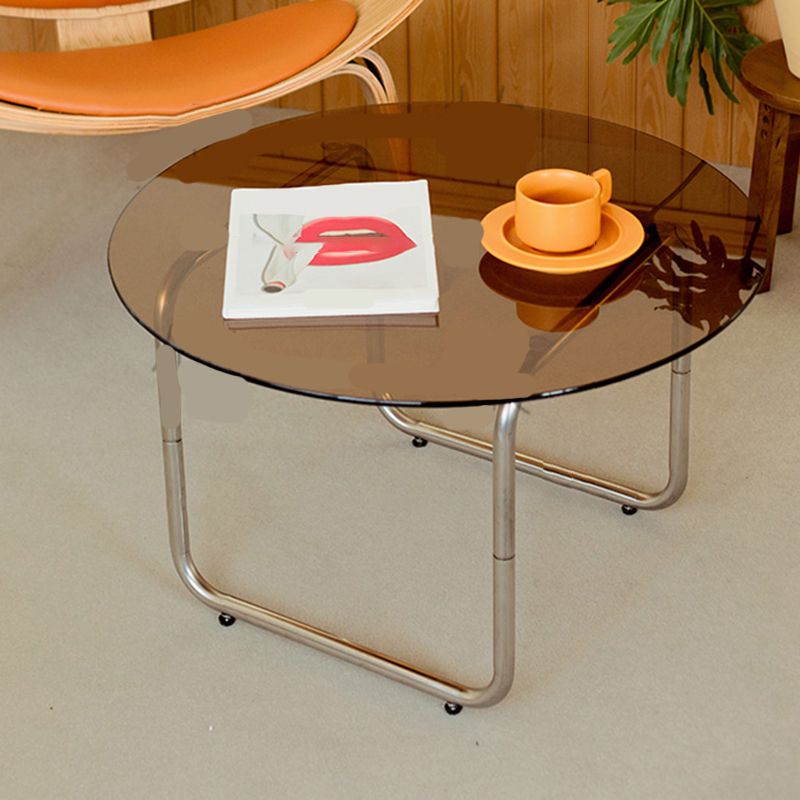 Modern Glass Coffee Table Round Sled Coffee Table for Living Room