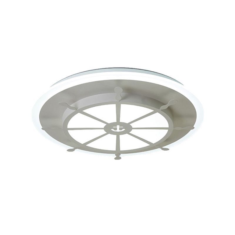 Lámpara de techo de estilo náutico para comedor con luz empotrada de brújula de metal en acabado blanco