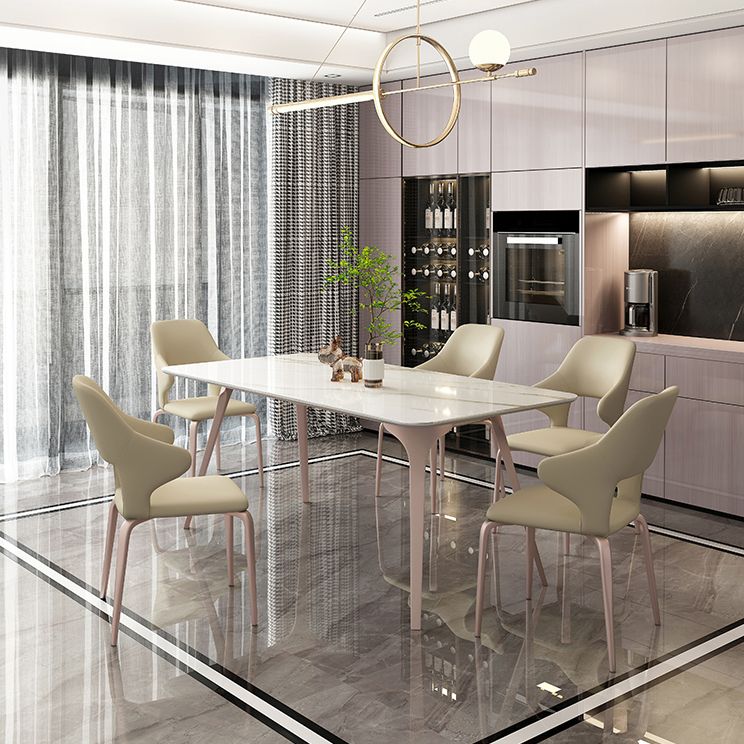 Modern Style 1/4/5/6/7 Pieces Dining Table Rectangle Stone Furniture in White