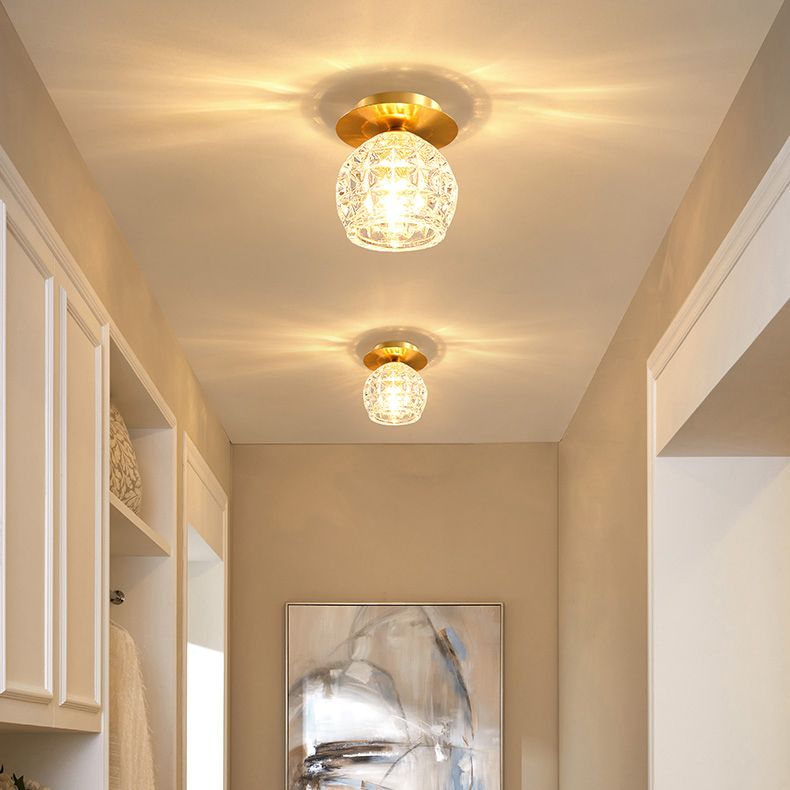 Luminaire de plafond de chambre à coucher sphérique cristal 1 tête minimaliste encastré or
