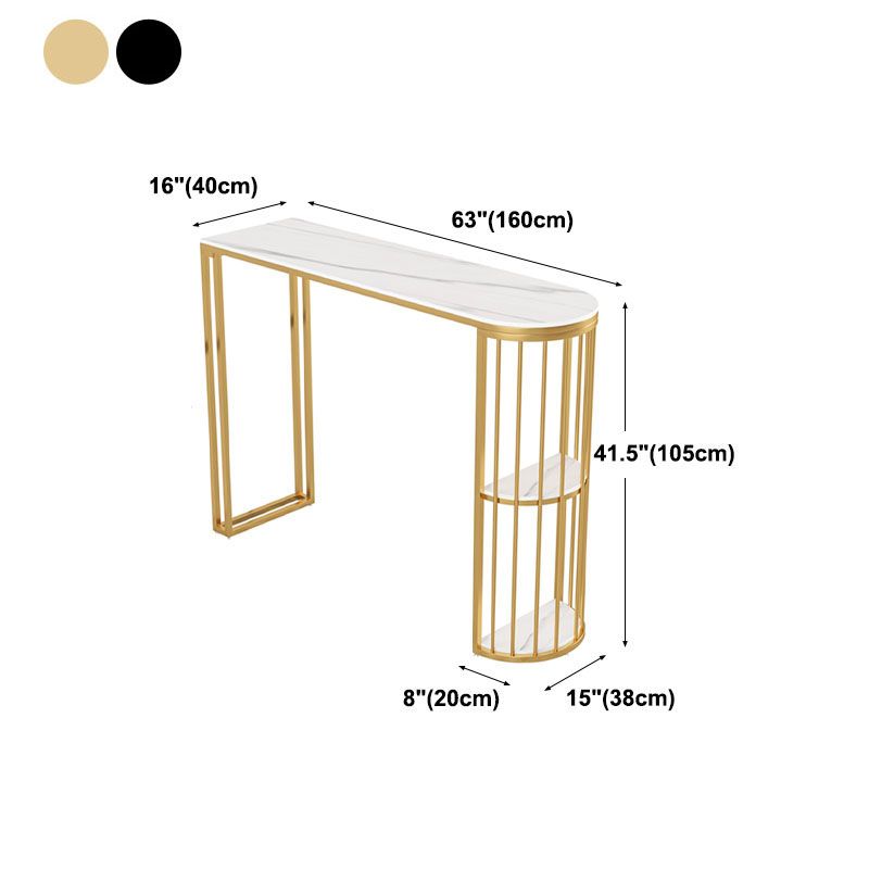 Stone Top Cocktail Table Glam Style 42-inch Height Metal Base Bar Table