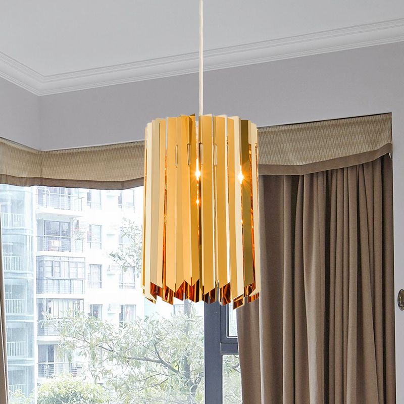 Modern 1-Light Pendant Ceiling Lamp with Metal Shade Black/Chrome/Gold Finish Cylindrical Hanging Light Kit
