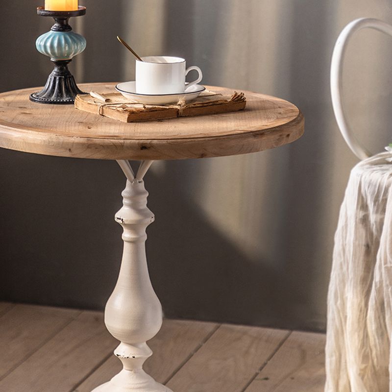 French Country Round Wood Top Coffee Table Iron Pedestal Cocktail Table