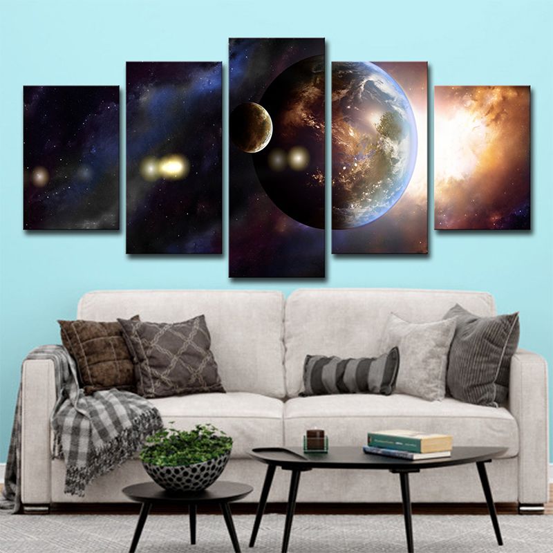 Gold Outer Space Planet Canvas Multi-Piece Fictional Teens Bedroom Wall Art Print
