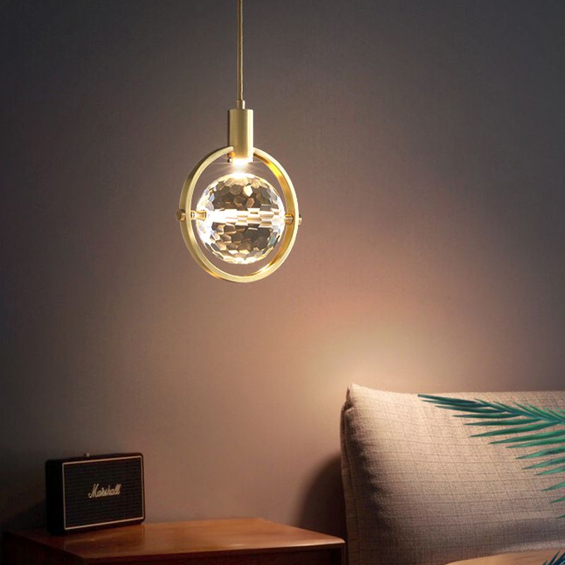 Global Hanging Pendant Light Nordic Crystal Bedroom Down Lighting Pendant in Gold