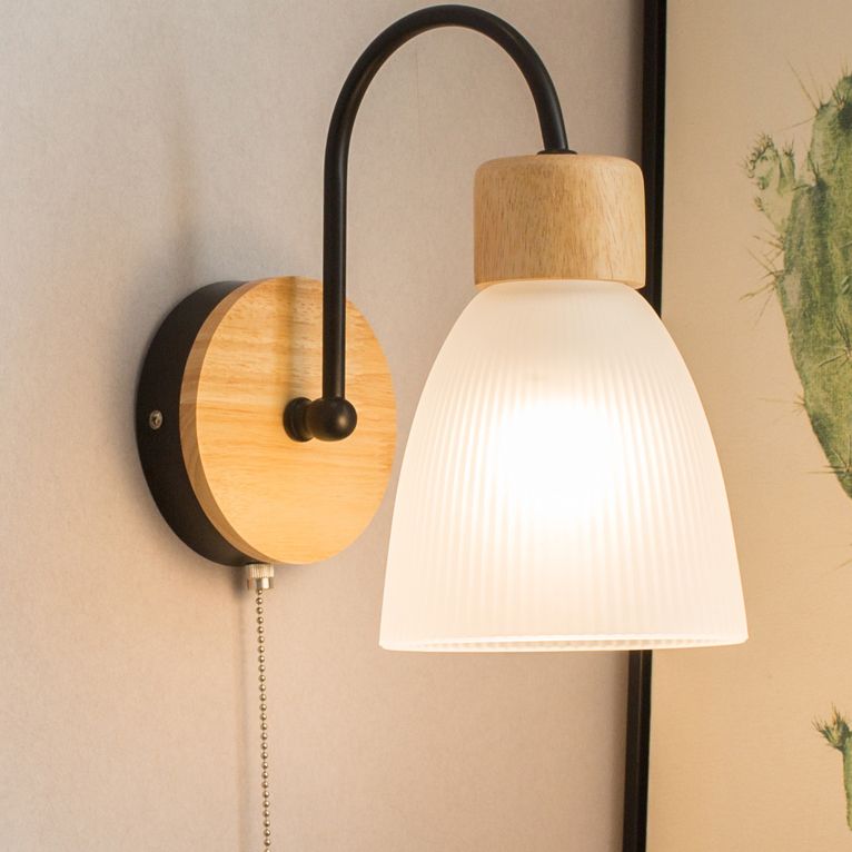 Cone Wall Sconce Lighting Minimalist Style Wood Bedroom Sconce Light Fixture in Black