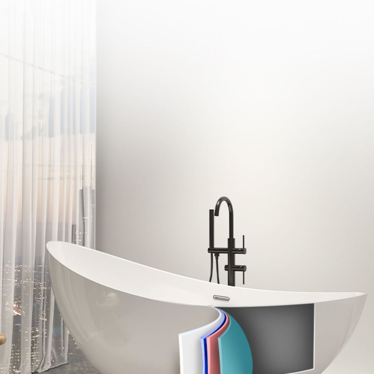 Modern Ellipse Acrylic Bathtub Freestand Soaking Bathtub with Drain Bath Tub