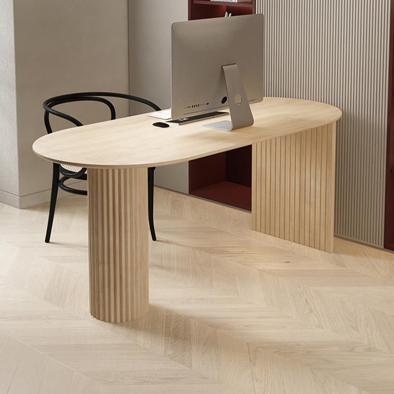 Minimalism Oval Dining Table Metal Double Pedestal Dining Table for Living Room