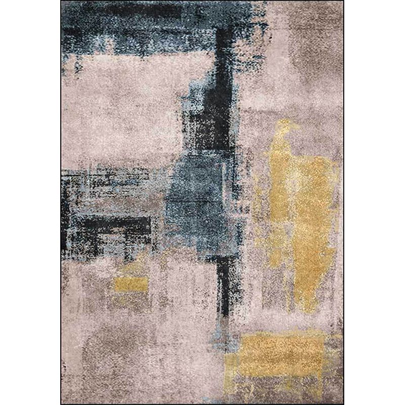 Yellow and Grey Industrial Rug Polyester Brushstroke Rug Washable Non-Slip Backing Carpet for Living Room