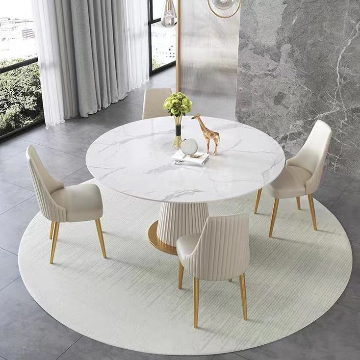 Scandinavian Round Dining Table Furniture 1/4/5/6/7 Pieces Leather Dining Room Chair Set