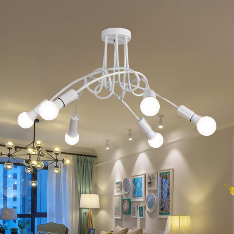 Iluminación de montaje semiempotrado trenzado negro/dorado con bombilla abierta, lámpara de techo de cocina de metal industrial de 3/5/6 luces