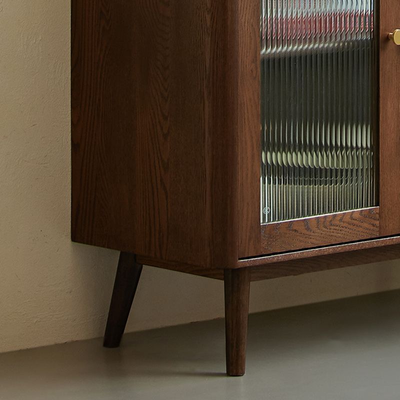 Cherry Wood Sideboard Modern Stone Top with Glass Door in Espresso