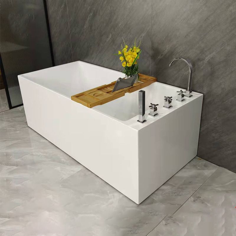 Modern Style Acrylic Rectangular Tub White Bath Tub with Internal Drain