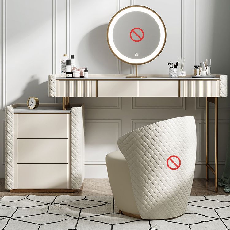 White Stone Makeup 14.96" Wide Counter Vanity Tables with 5 Storage Drawers