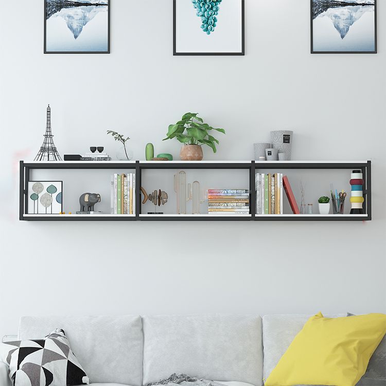 Industrial Wall Unit Bookshelf Black Steel Frame Natural Manufactured Wood Shelf Bookshelf
