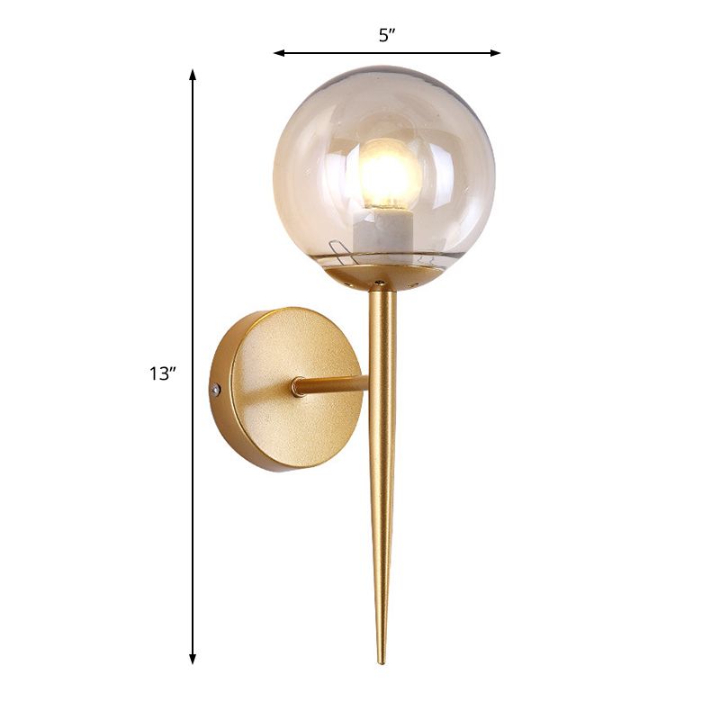 Clear Glass Globe Wall Sconce Modern 1 Light Living Room Lighting Fixture in Gold