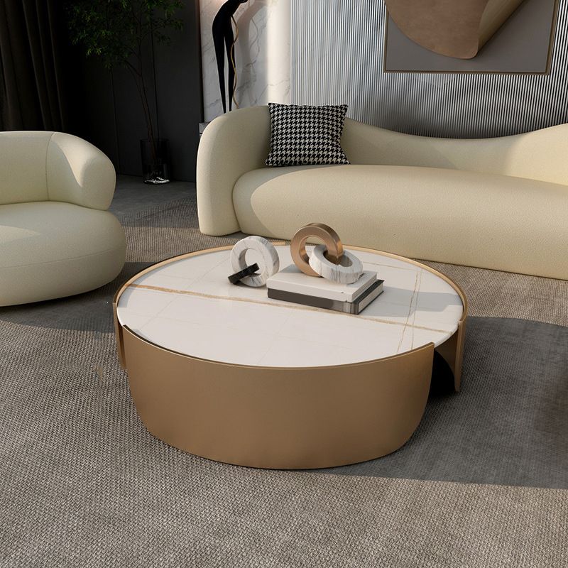 Dia 35.4" Round Cocktail Table Glam Slate Top 1 Single Coffee Table