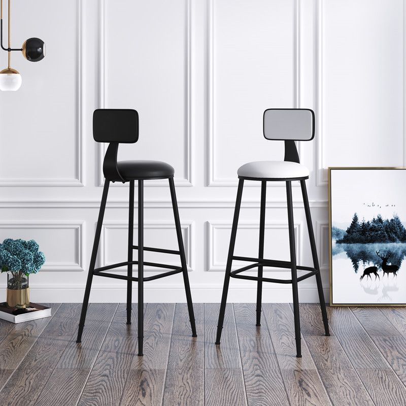 Modern Backrest Armless Counter Stool Iron Cafe Bar Stool with Leather Cushion
