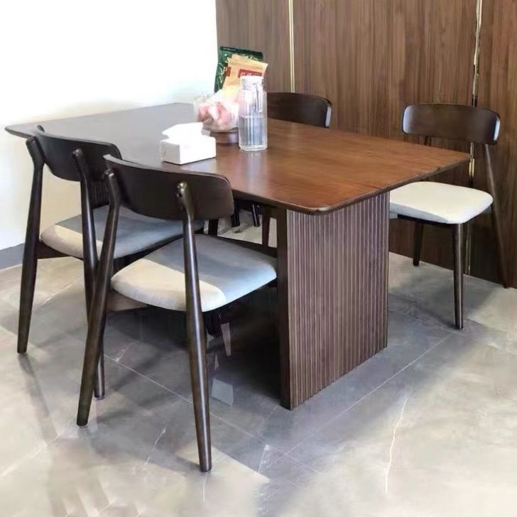 Mesa de comedor informal de rectángulo Color de madera Doble pedestal con madera maciza