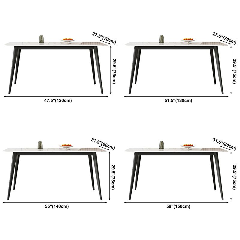 Contemporary Style Sintered Stone Dining Table Rectangular 4 Legs Table in White