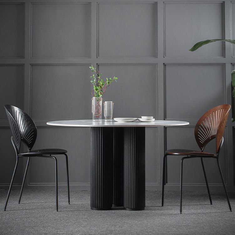 Mesa de comedor de piedra sinterizada Mesa de comedor redonda moderna con base de madera