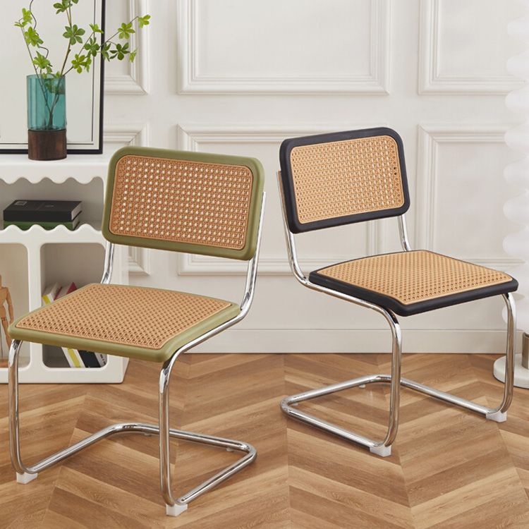 Tropical Faux Rattan Dining Side Chair with Metal Base Indoor-Outdoor Chair