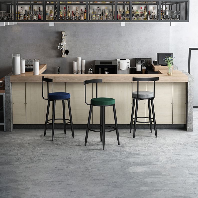 Scandinavian Metal Stool Velvet Upholstered Counter Stool in Matte Finish for Indoor