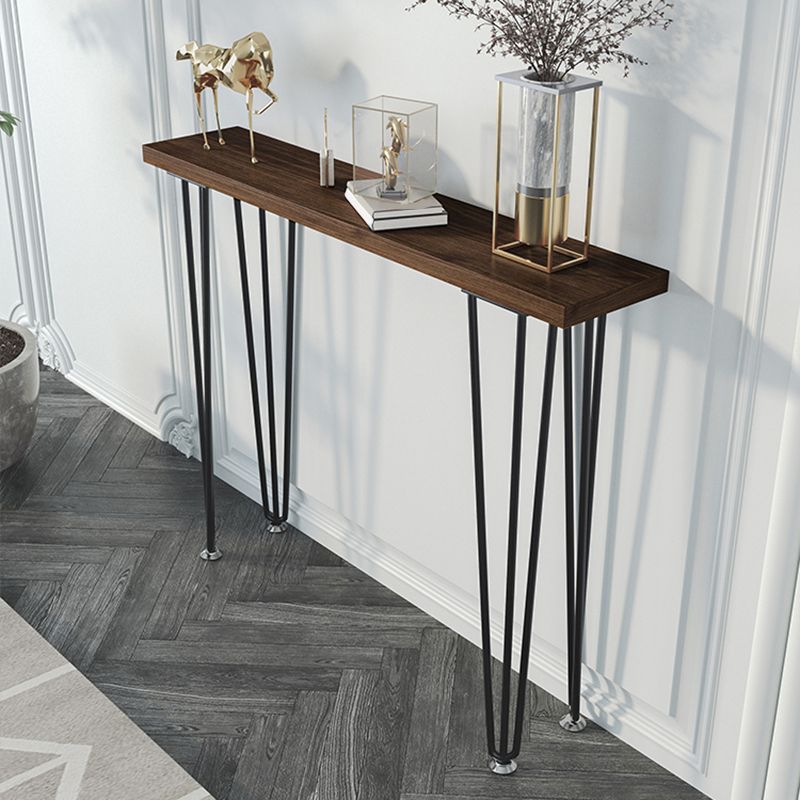 31.5" H Solid Wood Top Console Table with Metal Legs Mid-Century Modern