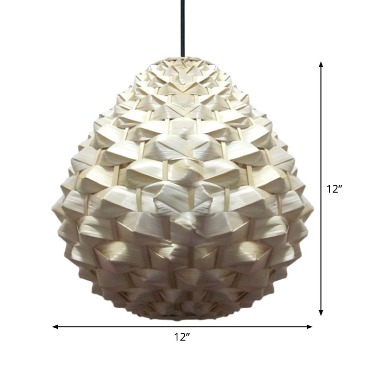 1 Head Living Room Pendant Lamp Asia Beige Hanging Ceiling Light with Droplet Bamboo Shade