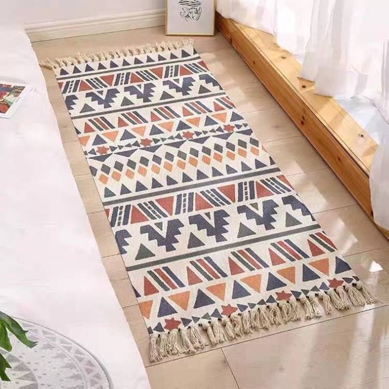 Bohemian Southwestern Print Rug Cotton Fringe Carpet Washable Area Rug for Living Room