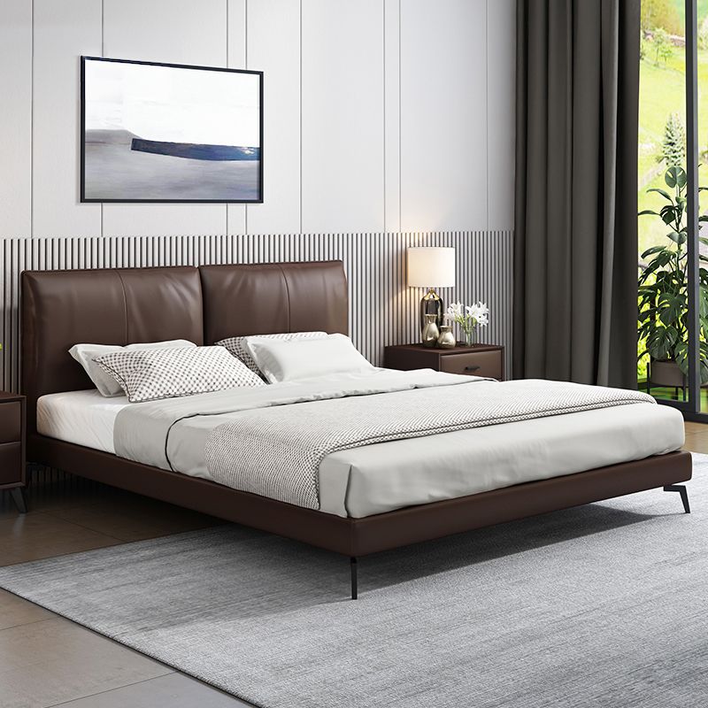 Contemporary Upholstered Standard Bed, Rectangular Headboard Bed