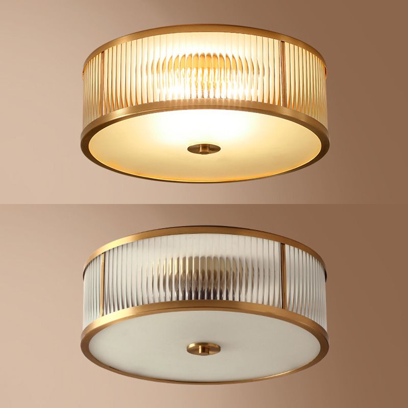 Lampada da soffitto circolare da incasso in vetro rigato Illuminazione coloniale da incasso in oro per camera da letto