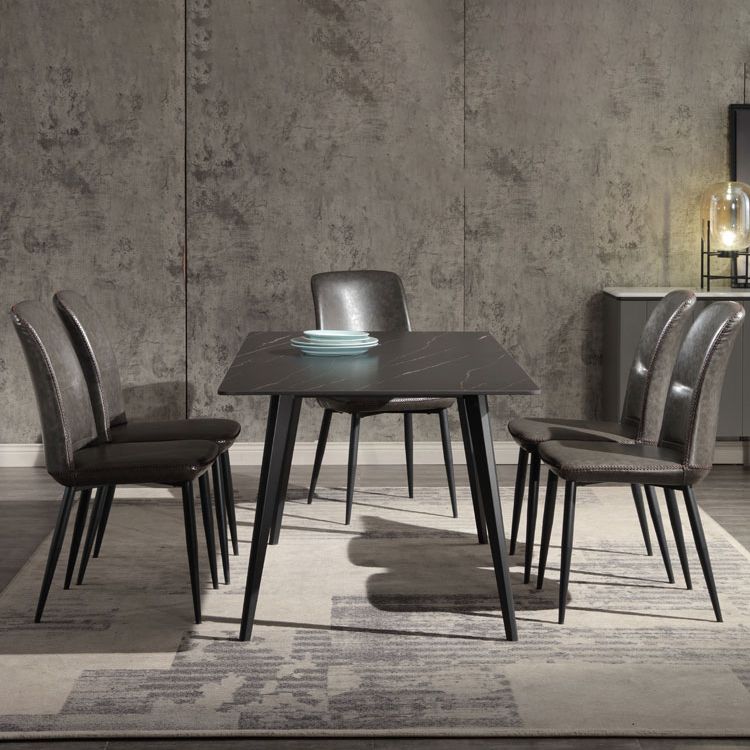 Scandinavian Style Leather Dining Chairs Solid Back Chair and 4 Black Finish Legs for Home