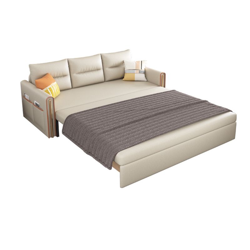 Beige 31.49" Wide Sofa Bed Glam Faux leather Sleeper Sofa with Pillow Included