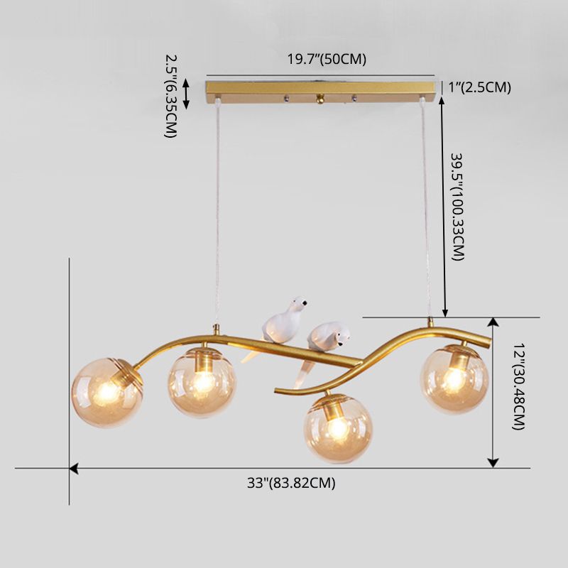 Luce a ciondolo Isola in ferro battuto in stile moderno in vetro di vetro di vetro luce con decorazione di uccelli in resina