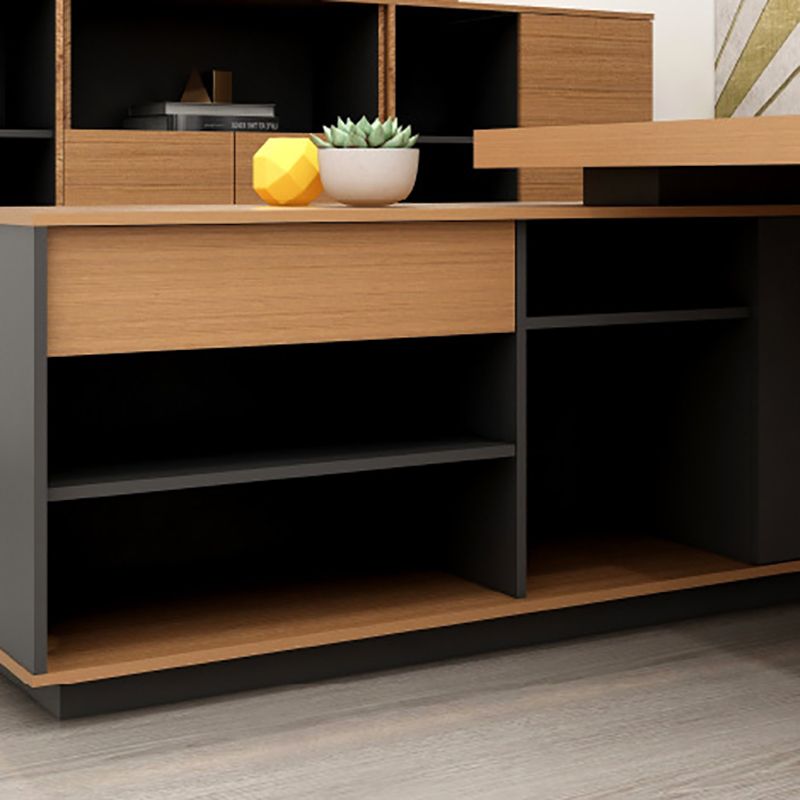 Contemporary Natural Office Desk Pedestal L-Shape Executive Desk for Office
