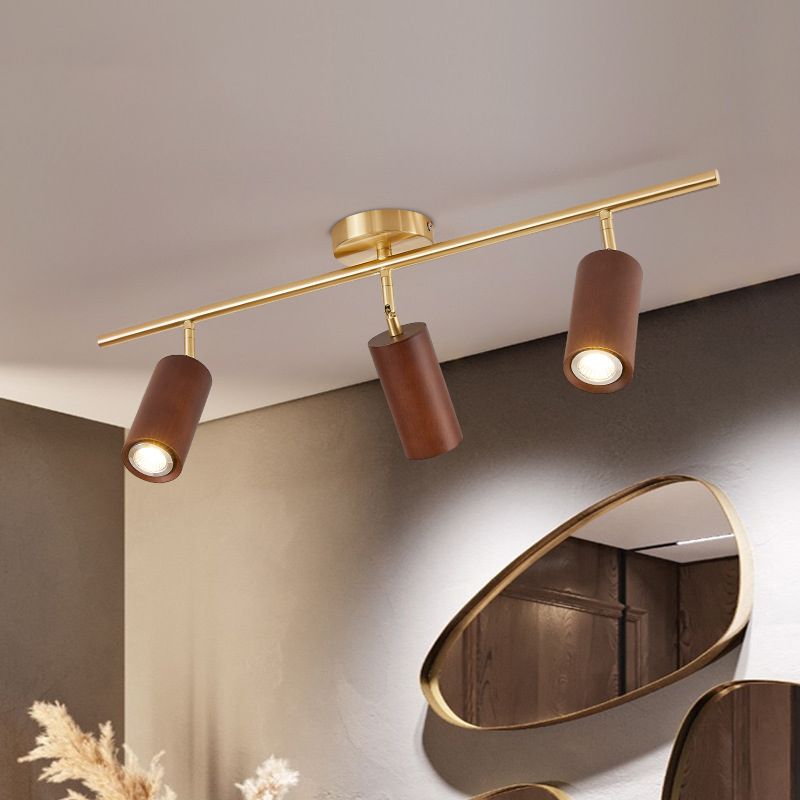 Modern Style Cylindrical Shape Ceiling Light Wood Multi Light Ceiling Light for Restaurant