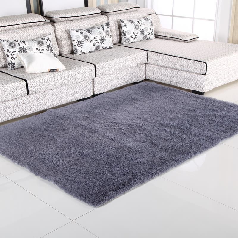 Gray Casual Area Carpet Polyester Solid Color Indoor Rug Non-Split Carpet for Living Room