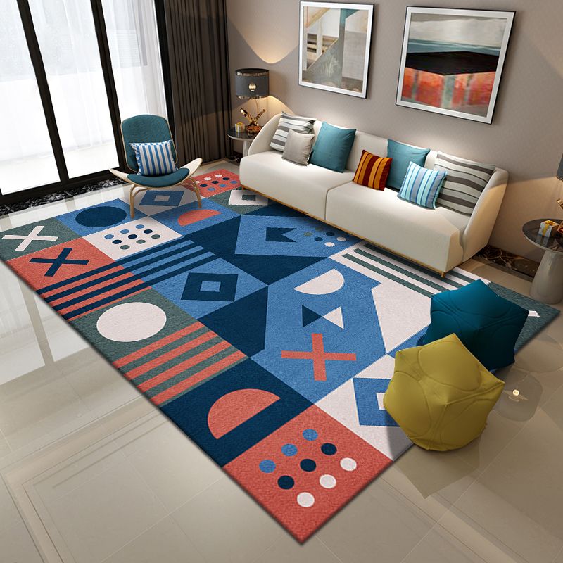 Chic Blue Modern Rug Geometric Print Polyester Area Rug Anti-Slip Area Carpet for Home Decor