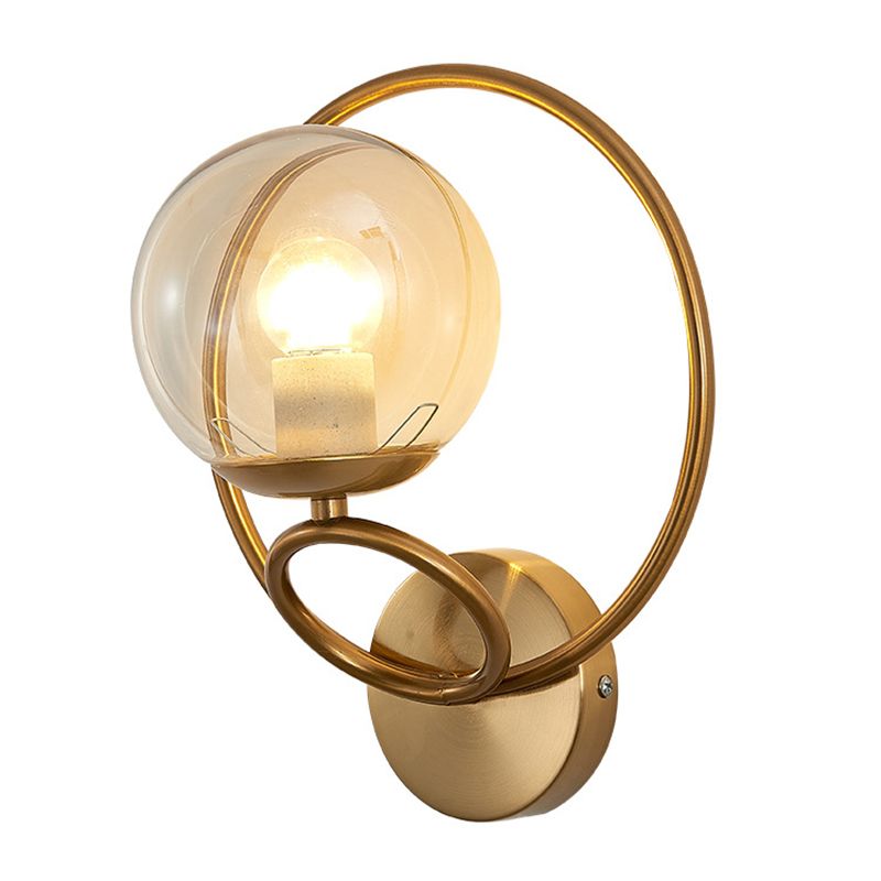 Metal Ring Minimalism Wall Light Nordic Style Glass Orb Shade Sconce Lights for Living Room Corridor