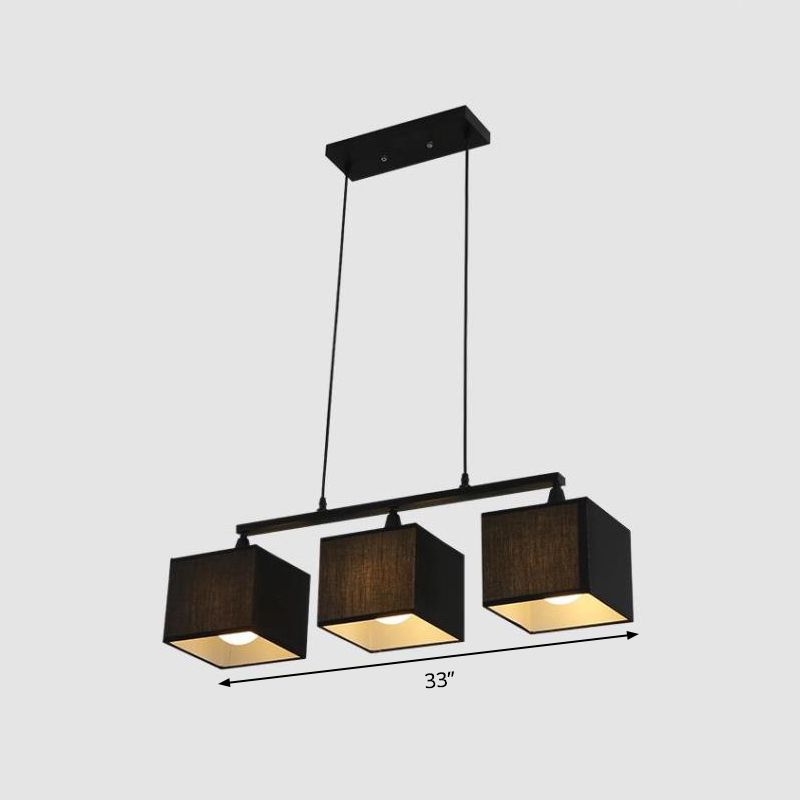 Black Cubic Island Lampadier Light Light Contemporary 3 Heads tessuto kit luminoso appeso