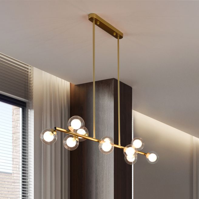 Modern Linear Shape Ceiling Light Metal Island Light with Glass Shade for Living Room