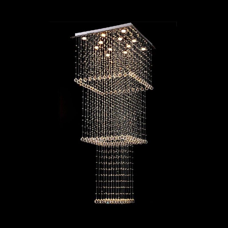 Silver 13-Head LED Hanging Light Modernism Crystal Square Multi Pendant Light Fixture