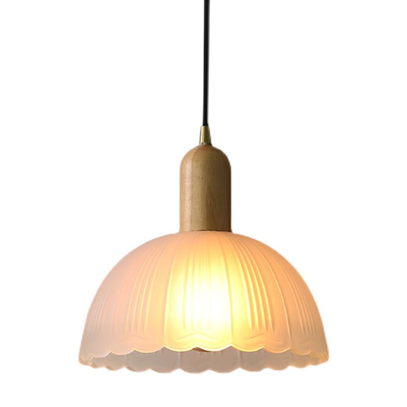 Witte koepelvormige hanglamp plafondlicht minimalistische stijl houten hanglamp lamp