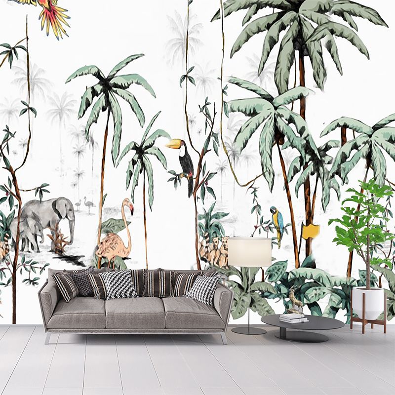 Personalized Illustration Tropix Murals with Flamingo in the Jungle Pattern in Green