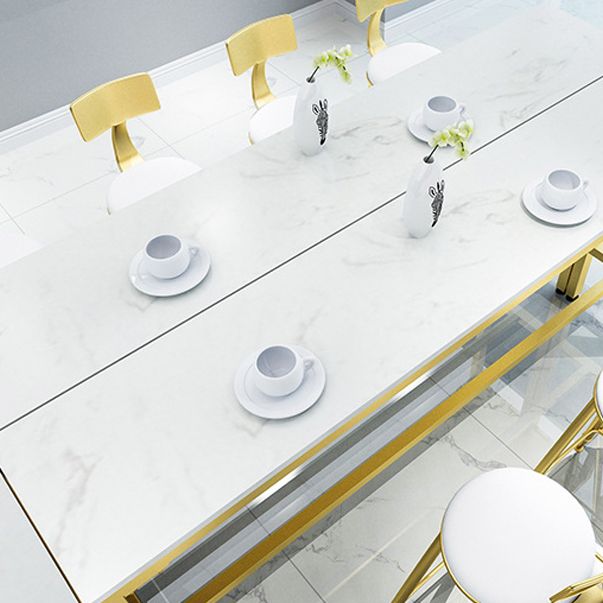 White Glam Style Bar Table in Faux Marble and Metal Milk Tea Shop Bar Table