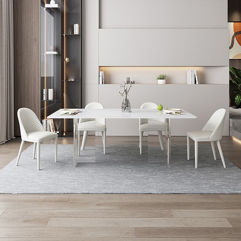 Medieval Modern Stone Dining Table Double Pedestal Rectangle Table for Dining Room