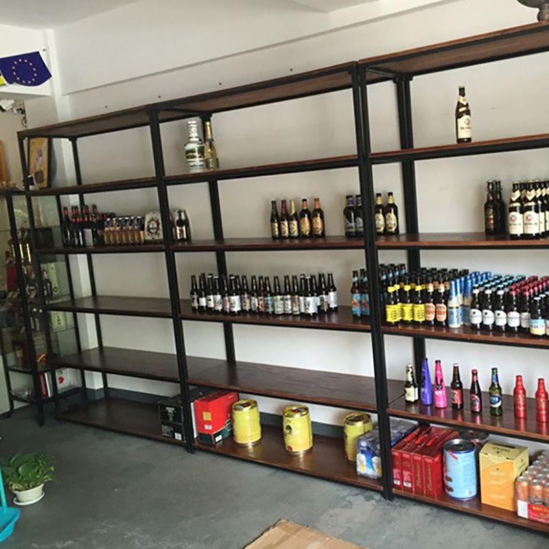 Contemporary Metal and Wood Book Shelf Open Home Shelf Bookcase with Shelves