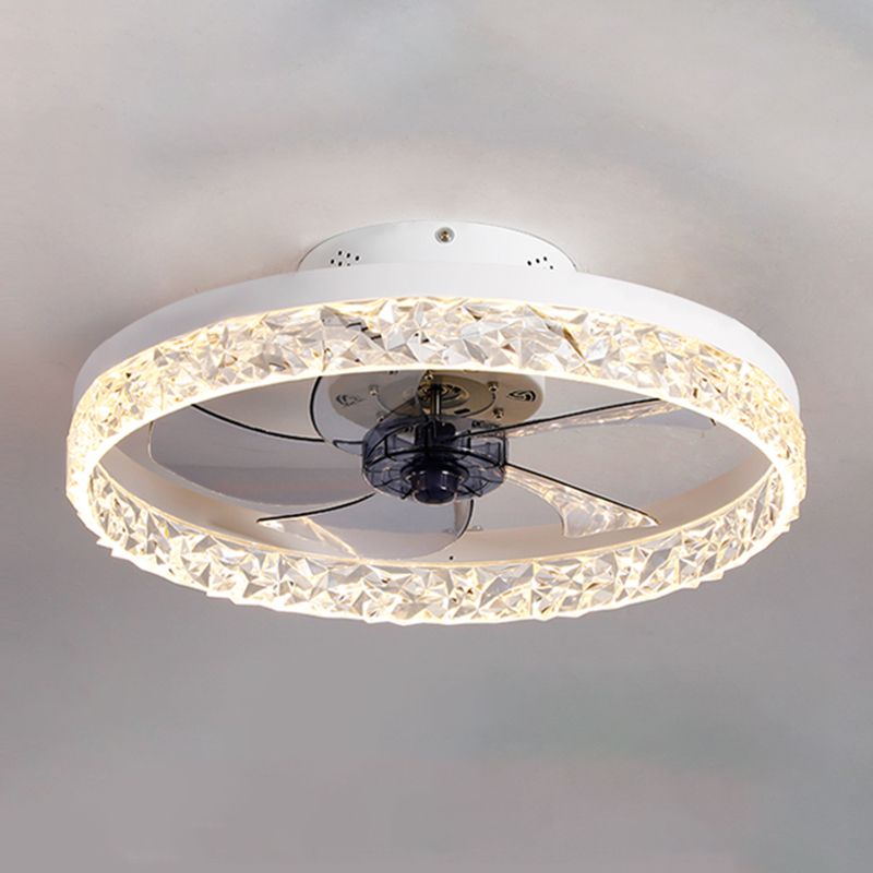 Kristallkreisförmige LED -Deckenventilatoren in der modernen Einfachheit Schmiedeeisen Flush Mount für Innenräume
